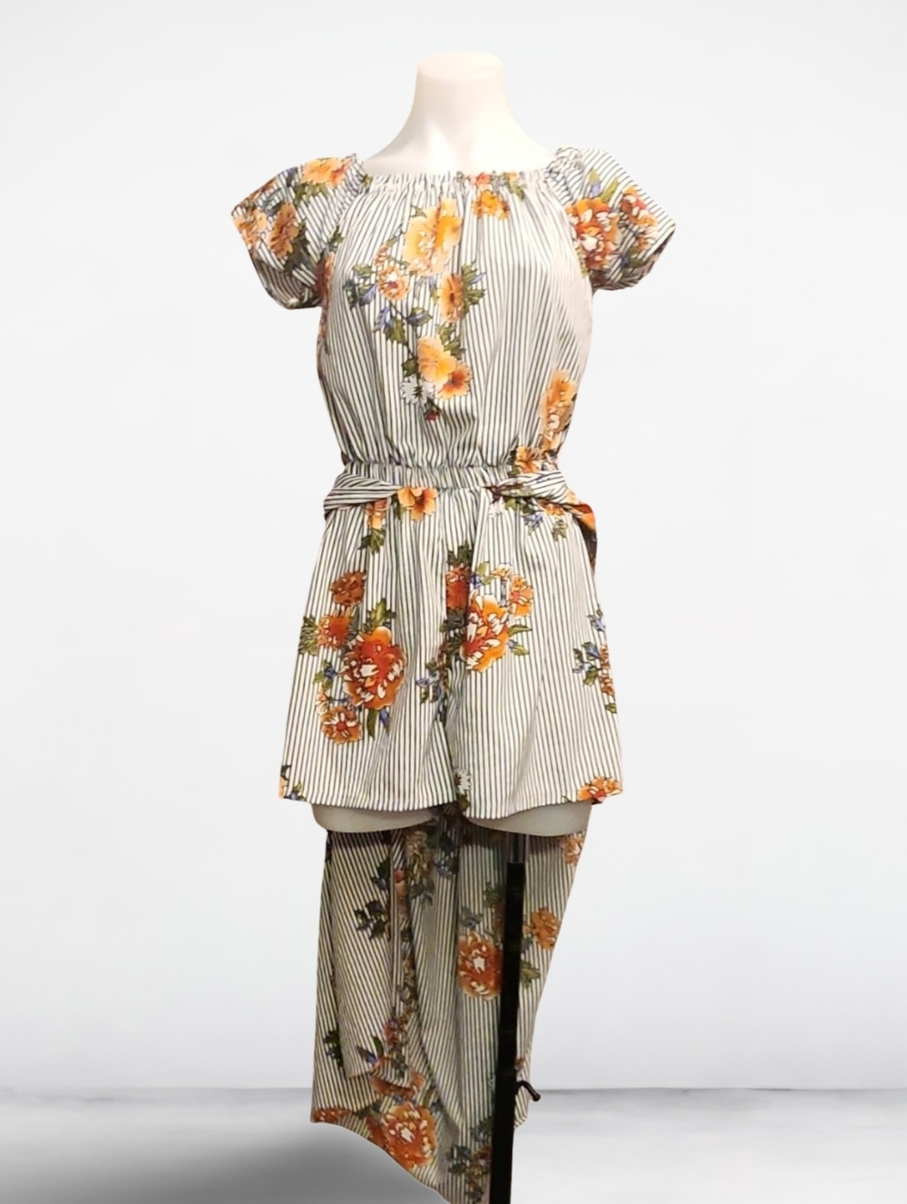 Speed Control Floral Striped Romper Hidden Skort Elastic Waist Cottagecore CuteS - Picture 8 of 10